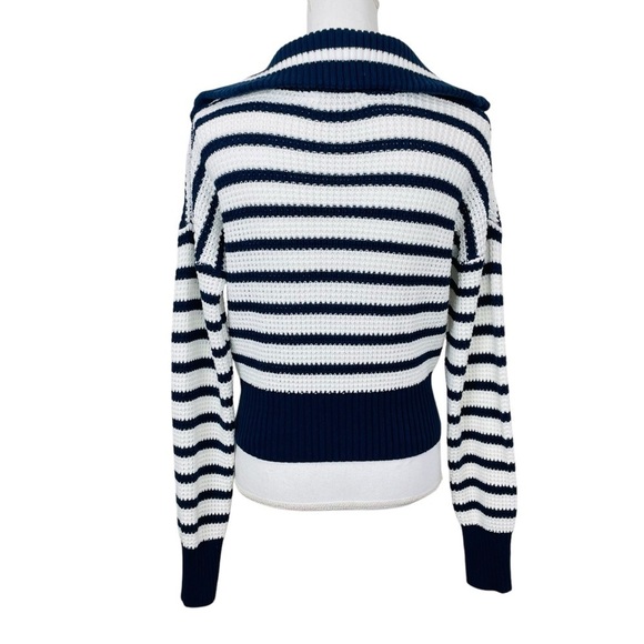 Sage + Stone Half-Zip Cropped Blue & White Stripes Sweater Size Medium - Picture 2 of 8